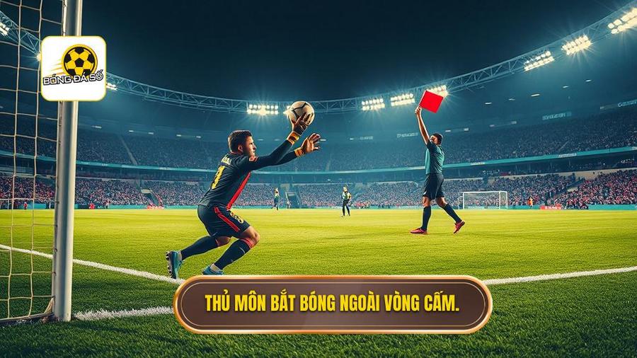Thủ môn bắt bóng ngoài vòng cấm.